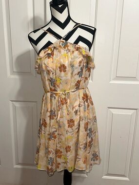 Joie Peach Floral Ruffle Halter Mini Dress
